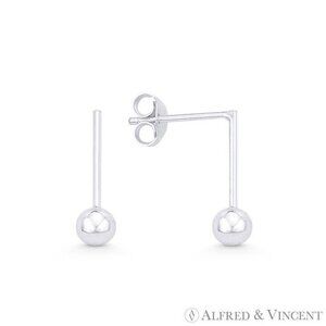 Polished Ball Bead Drop Earrings w/ Push-Back Posts in .925 Sterling Silver